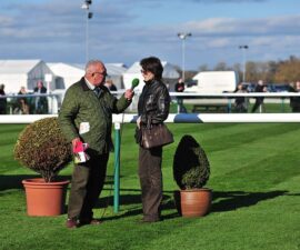 venetia williams being interviewed in parade ring