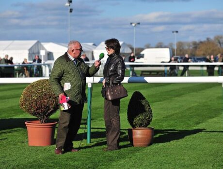 venetia williams being interviewed in parade ring
