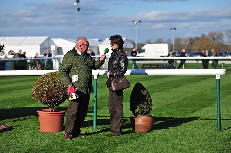 venetia williams being interviewed in parade ring