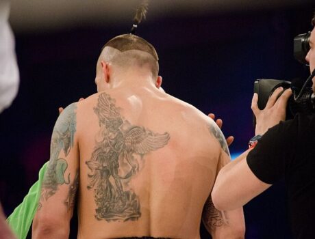 oleksandr usyk in boxing ring pictured from behind