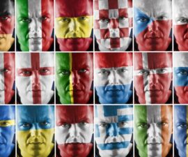 faces painted in different national flags